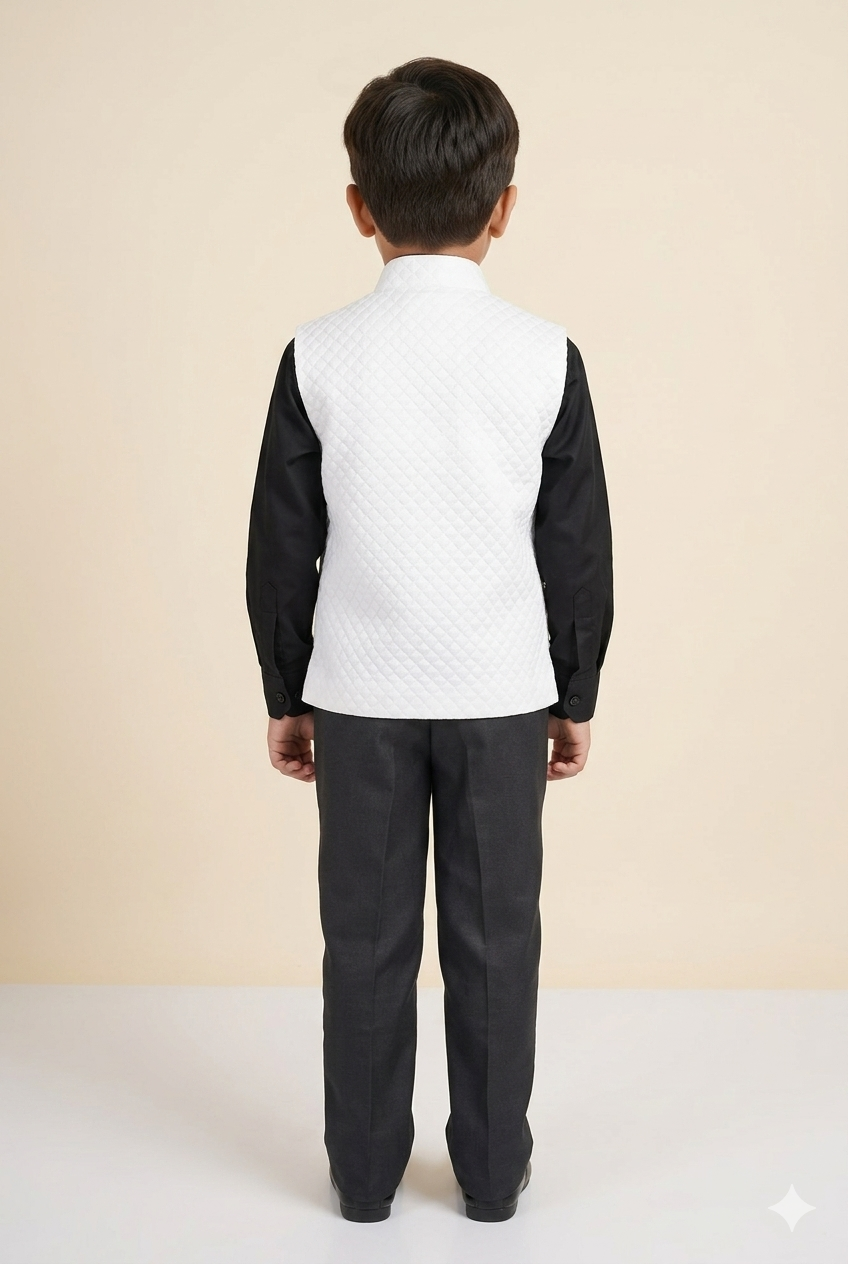 Kids Designer White & Black Coat Pant Set