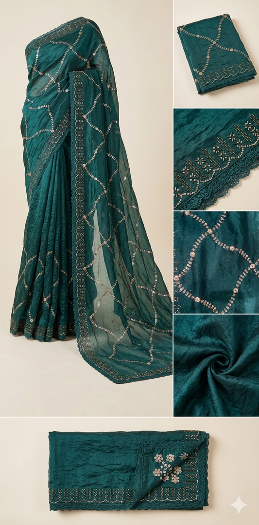 Elegant Teal Green Designer Saree Foe Women