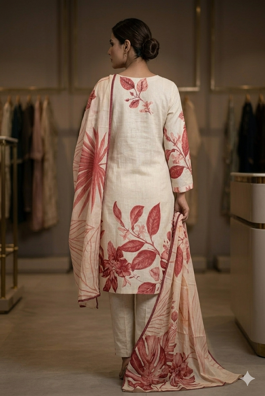 Crimson Flora Cotton Kurti Set | Ladies Wear