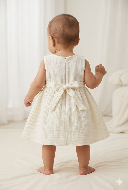 Baby Girl white Cotton Embroidered Frock