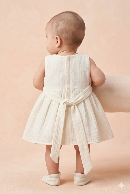 Baby Girl White Cotton Frock With Bow