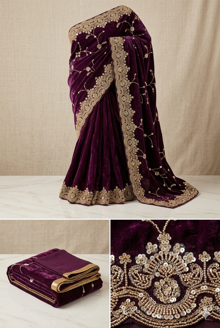 Designer Purple Embroidered Saree for Women