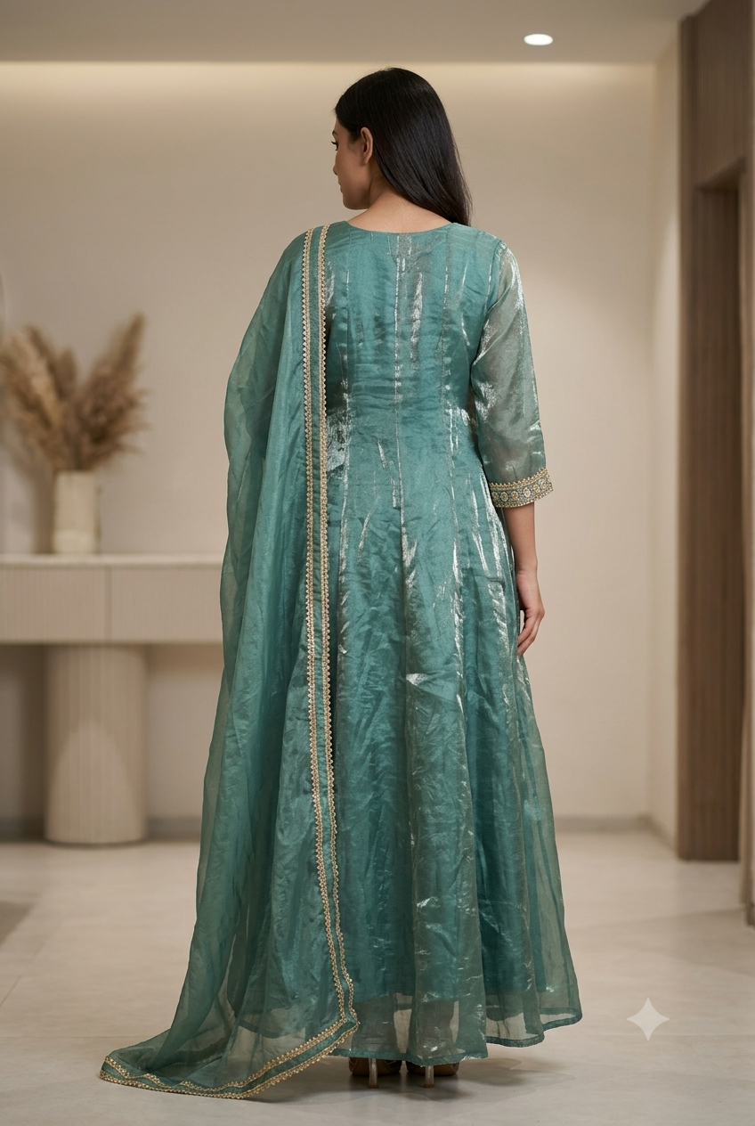 Sea Green Embroidered Anarkali Suit with Dupatta