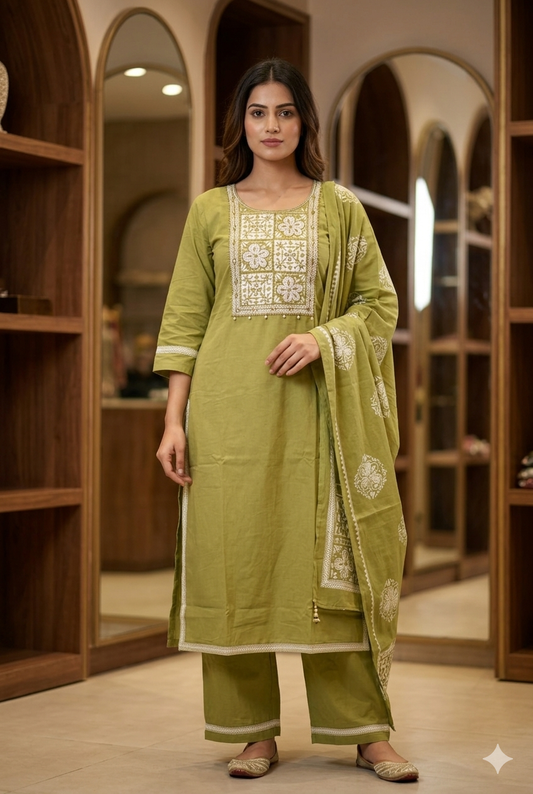 Cotton Kurti Set with Dupatta