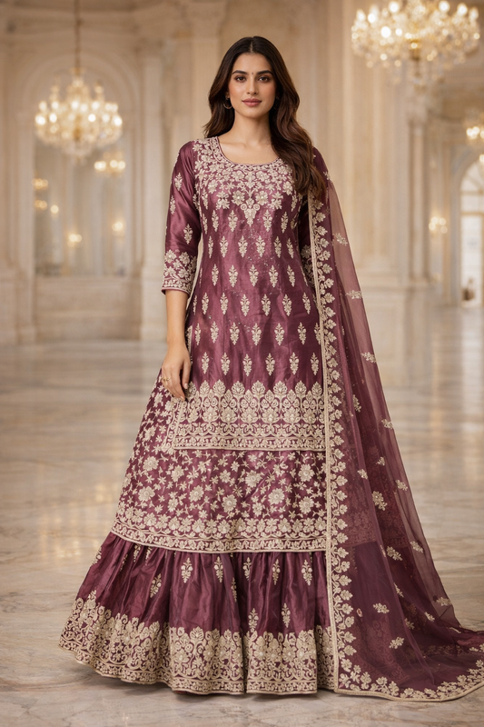 Maroon Kurti With Farsi Skirt & Dupatta| Ladies Wear