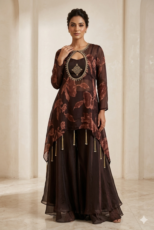 Women Slik Party Wear Co-ord Set with Pearl Work | Ladies wear
