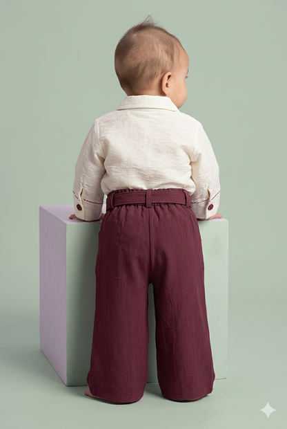 Baby Girl White Top & Mehroon Plazo Set with Embroidery
