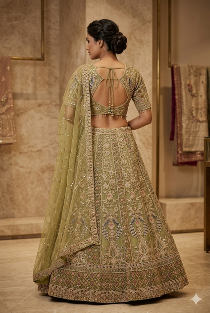Women Sage Green Net Lehenga Choli | Ladies Wear