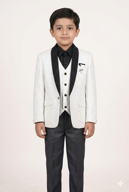 Kids Designer White & Black Coat Pant Set