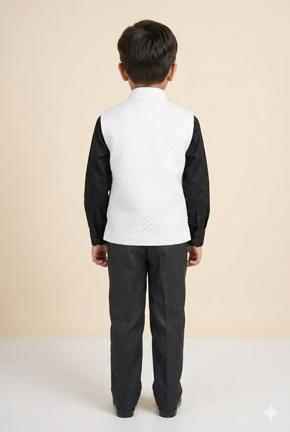 Kids Designer White & Black Coat Pant Set