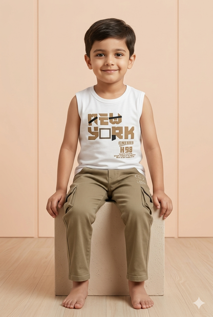 Kids Stylish Cream Baba Suit Set
