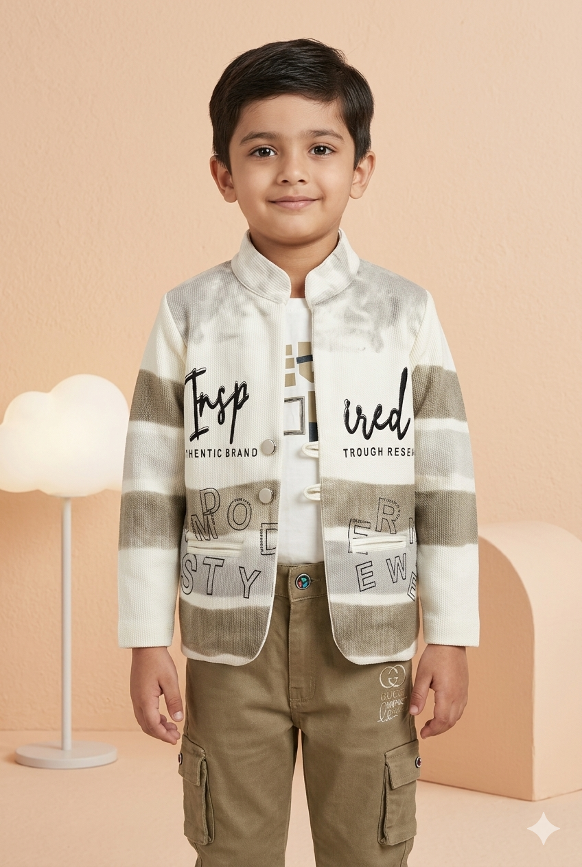 Kids Stylish Cream Baba Suit Set