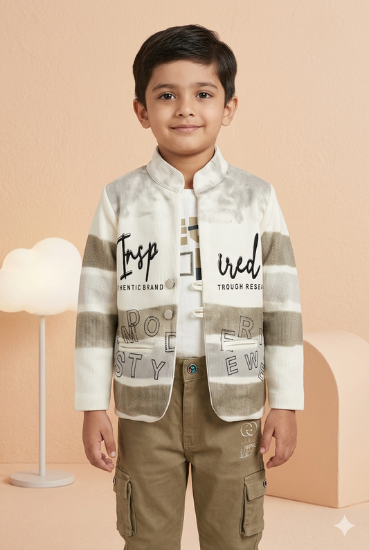 Kids Stylish Cream Baba Suit Set