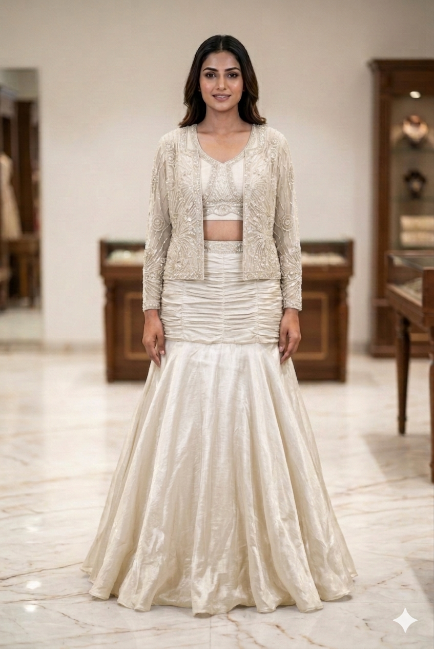 Celestial Pearl Fish-cut Lehenga | Ladies Wear