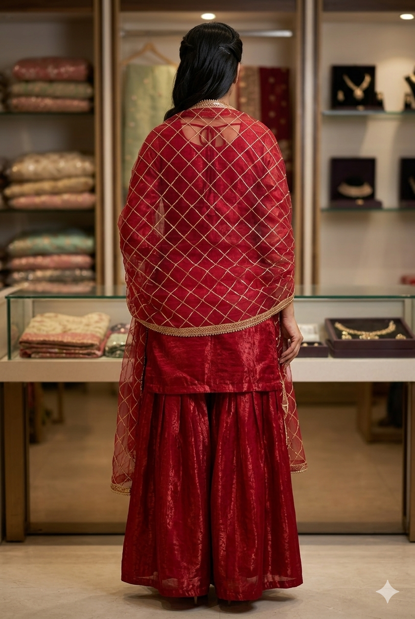 Women Red Fendi Silk Skirt Kurti Set With Beads Work | Ladies Wear