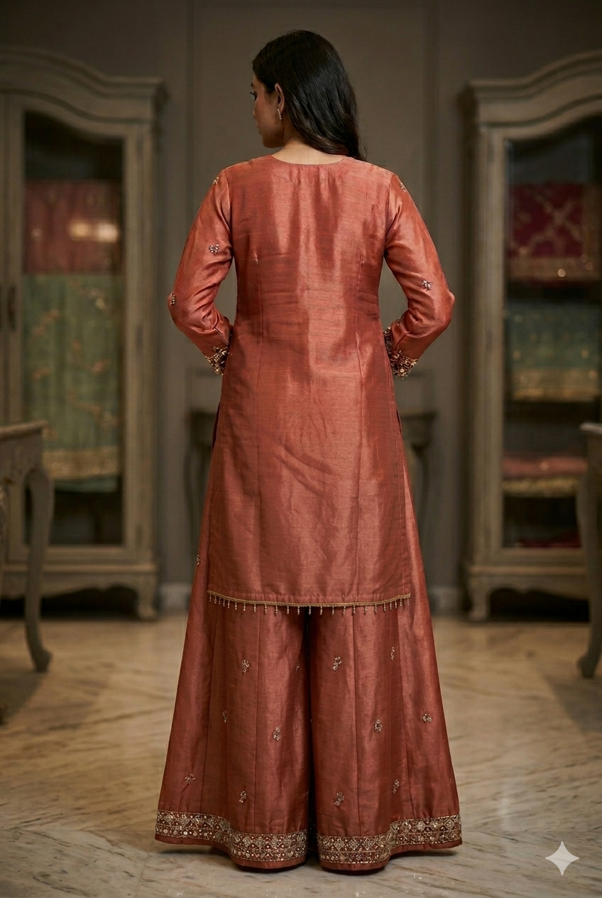 Women Red Fendi Silk Skirt Kurti Set With Beads Work | Ladies Wear