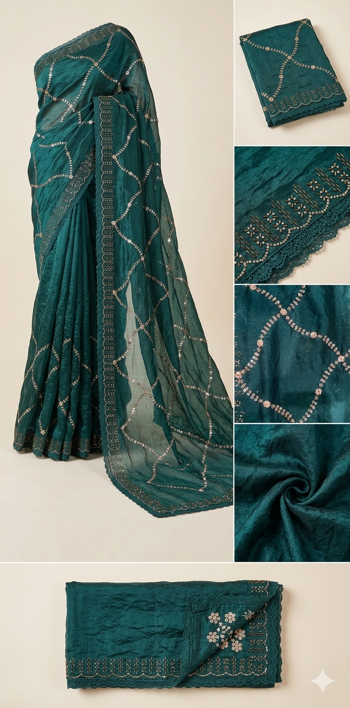Elegant Teal Green Designer Saree Foe Women