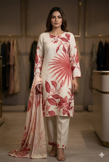 Crimson Flora Cotton Kurti Set | Ladies Wear