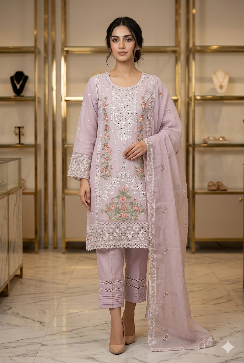 Lavender Blossom Embroidered Pakistani Suit Set | Ladies Wear