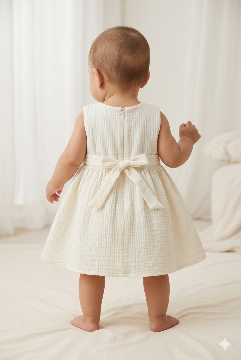 Baby Girl white Cotton Embroidered Frock