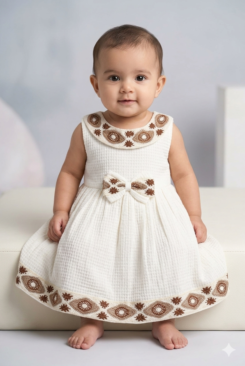 Baby Girl white Cotton Embroidered Frock