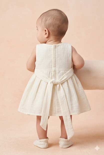Baby Girl White Cotton Frock With Bow