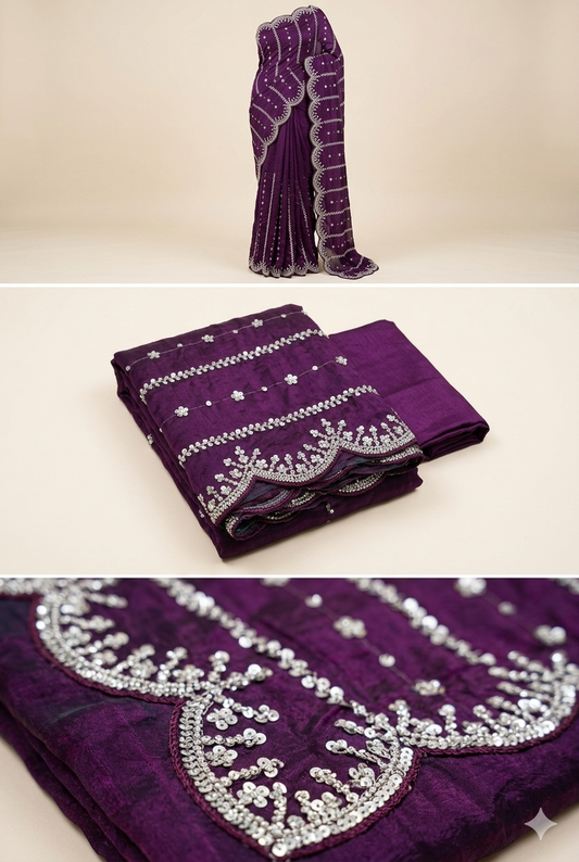 Designer Purple Embroidered Saree for Women