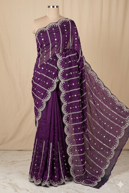 Designer Purple Embroidered Saree for Women