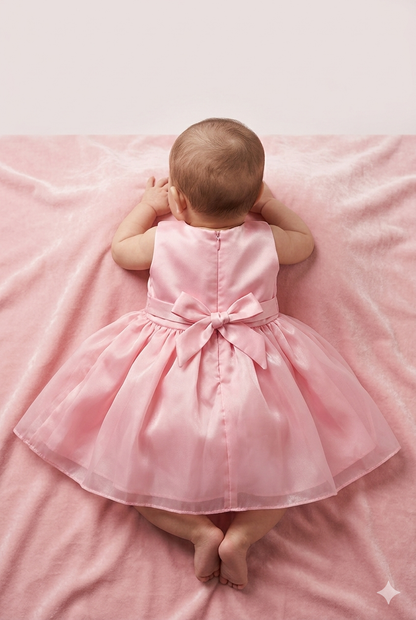 Baby Girl Pink Party Wear Frock with Bow Design