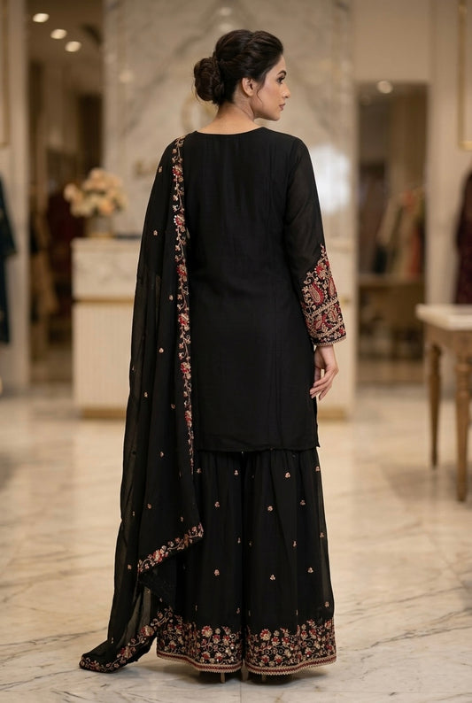 Black Kurti, Sharara Set with Dupatta