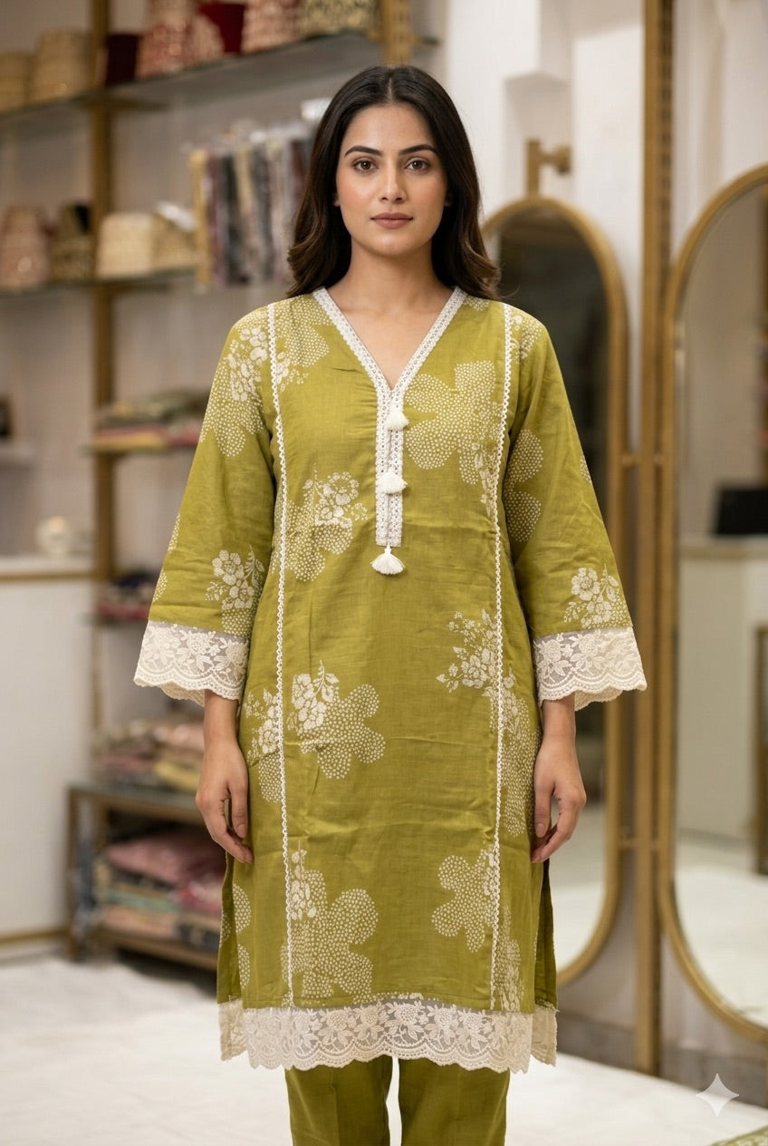 Olive Green Cotton Co-ord Set
