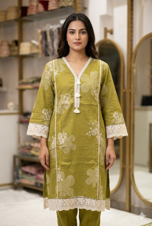 Olive Green Cotton Co-ord Set