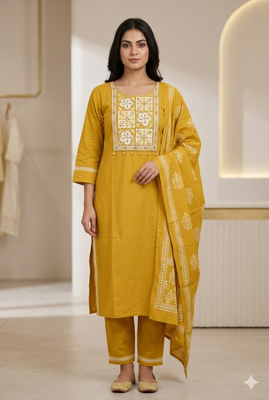Cotton Kurti Set with Dupatta
