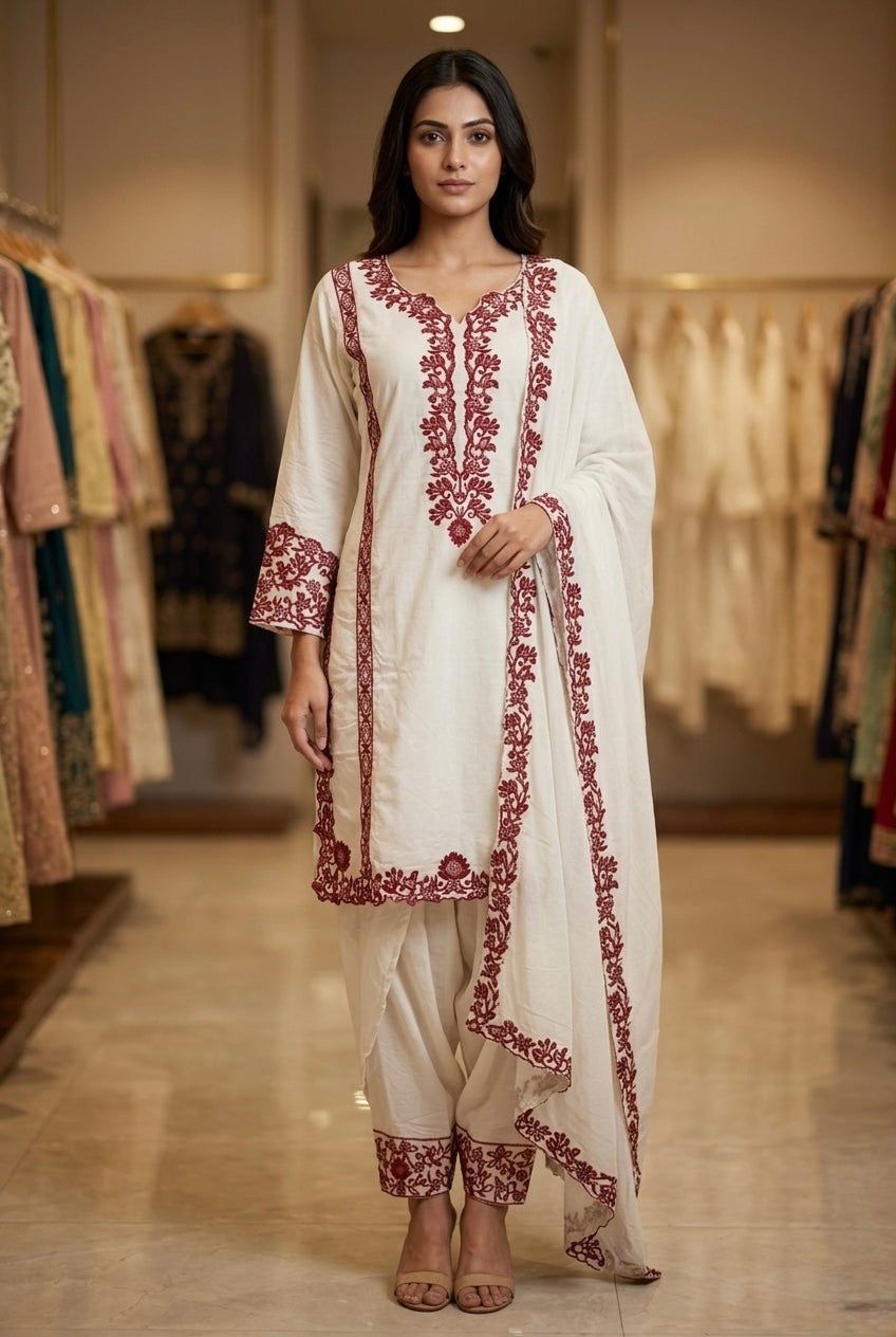 Premium Embroidered Kurti & Palazzo Set with Dupatta