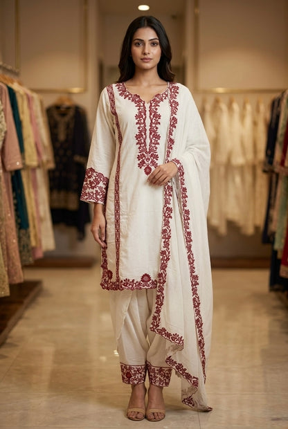 Premium Embroidered Kurti & Palazzo Set with Dupatta