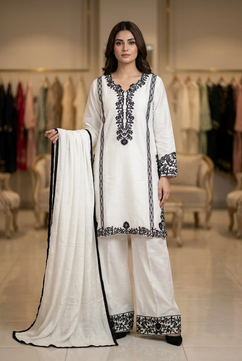 Premium Embroidered Kurti & Palazzo Set with Dupatta