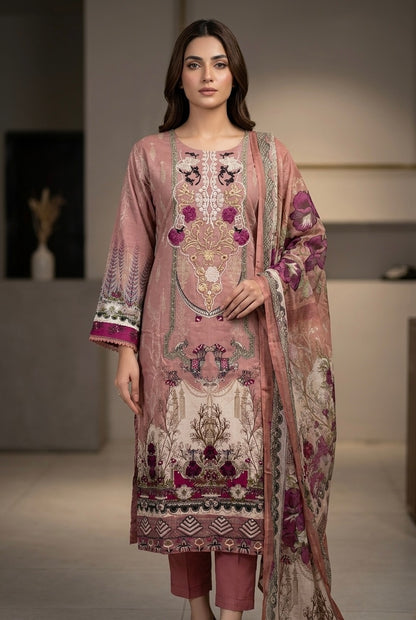 Dusty Rose Printed Cotton Kurti & Pant Set with Dupatta