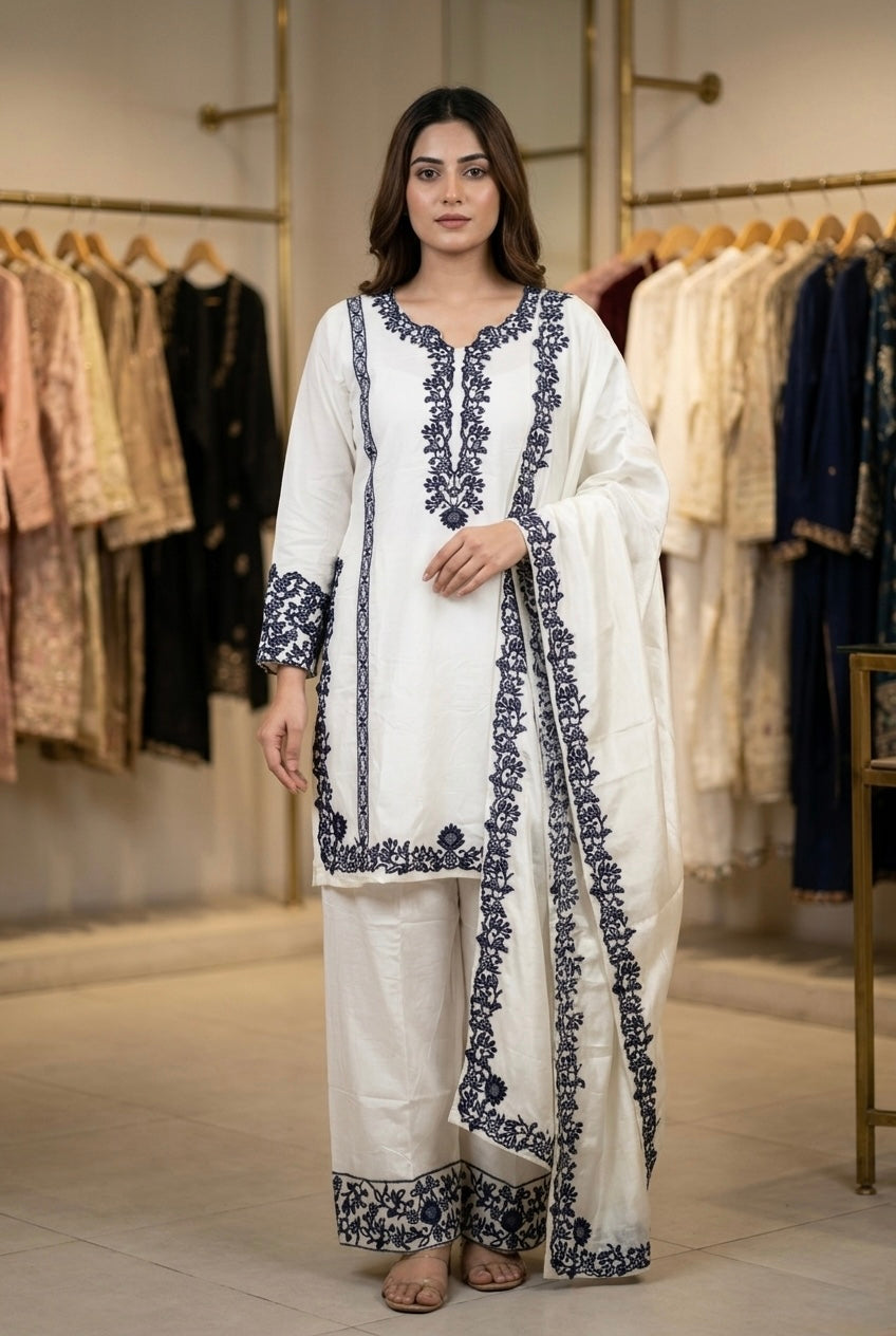 Premium Embroidered Kurti & Palazzo Set with Dupatta